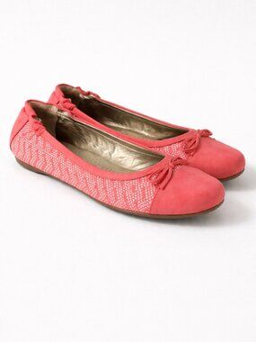 LL Bean Coral Ballet Flats Size 8.5 Textured Woven Leather Bow Feminine Slip On